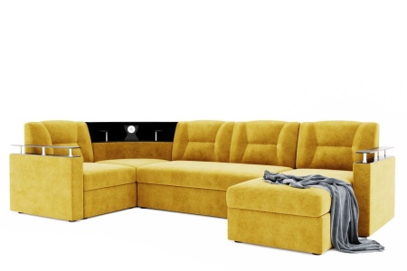 Диван Угловой Софья с Подсветкой и Ножками-Кубышками Ш-2400 х Г-1700 х В-950 мм/Спальное место Ш-1250 х Г-1950 мм